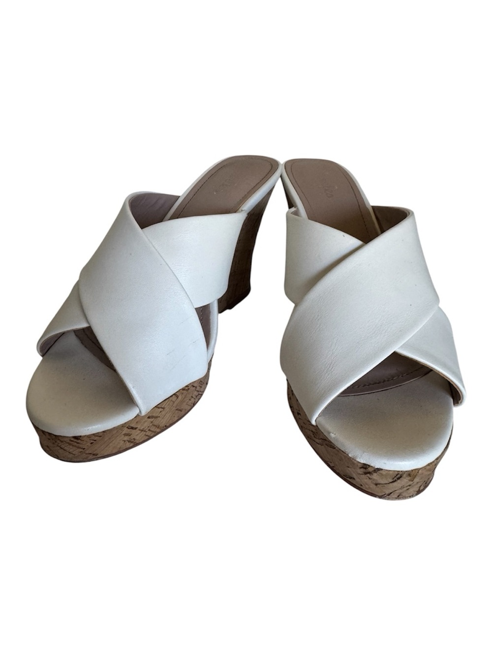 Charles David White Crisscross Cork Platform Wedge Sandals